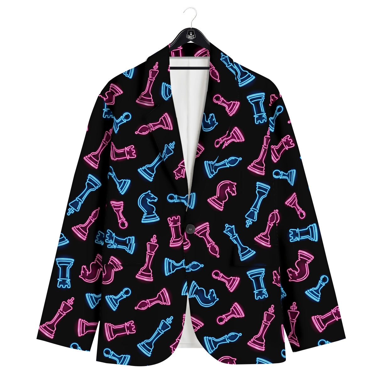 Neon Chess Pieces Print Pattern Men's Sport Coat-grizzshop