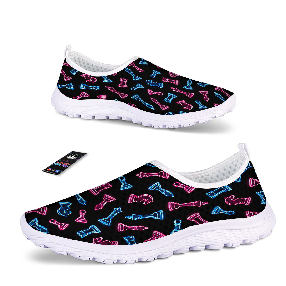 Neon Chess Pieces Print Pattern Nurse Shoes-grizzshop
