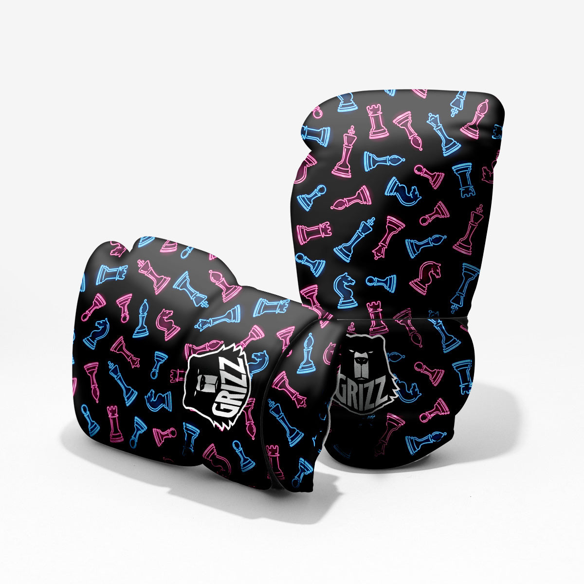 Neon Chess Pieces Print Pattern Pro Boxing Glove