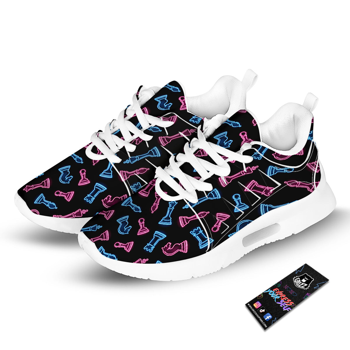 Neon Chess Pieces Print Pattern Tennis Shoes-grizzshop