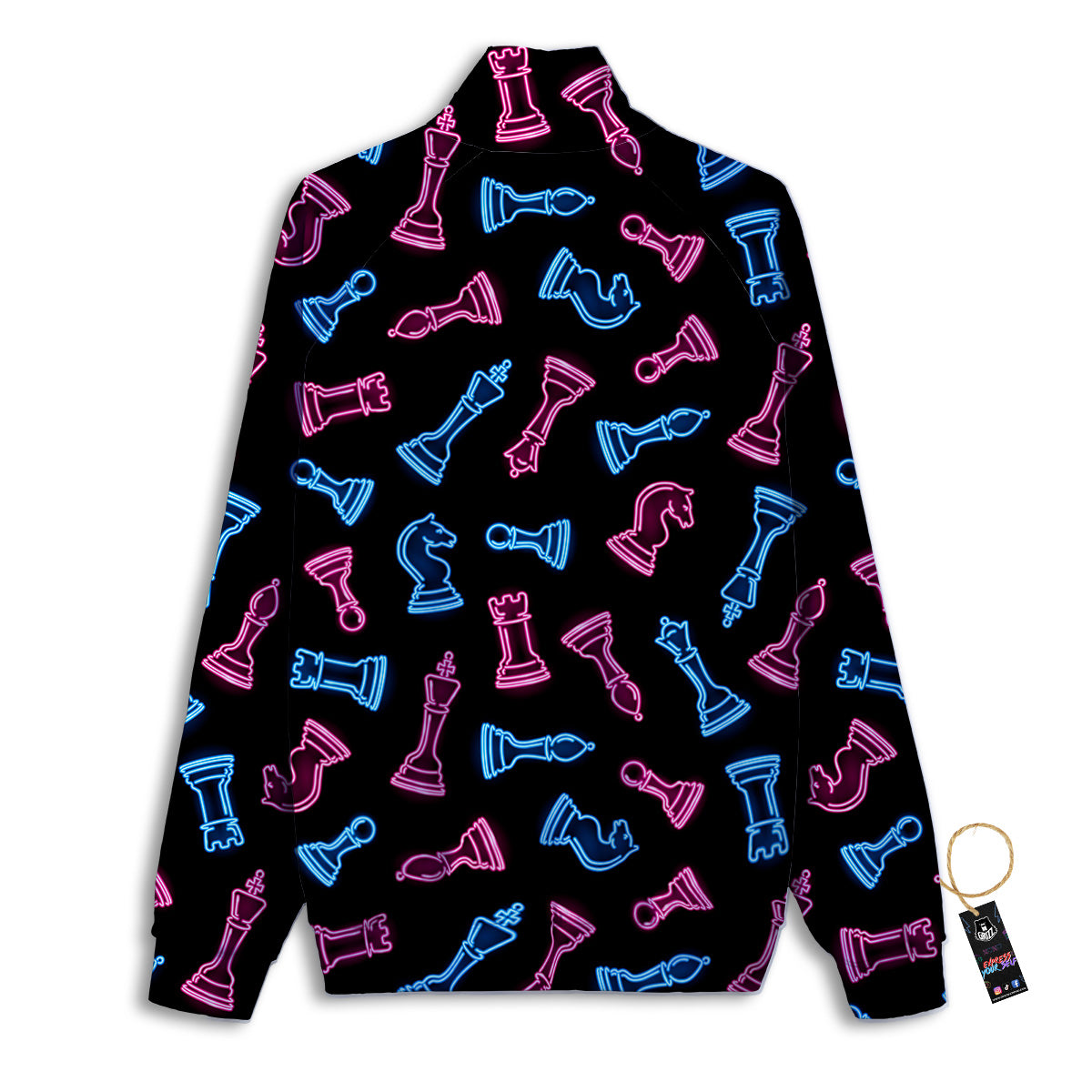 Neon Chess Pieces Print Pattern Track Jacket-grizzshop