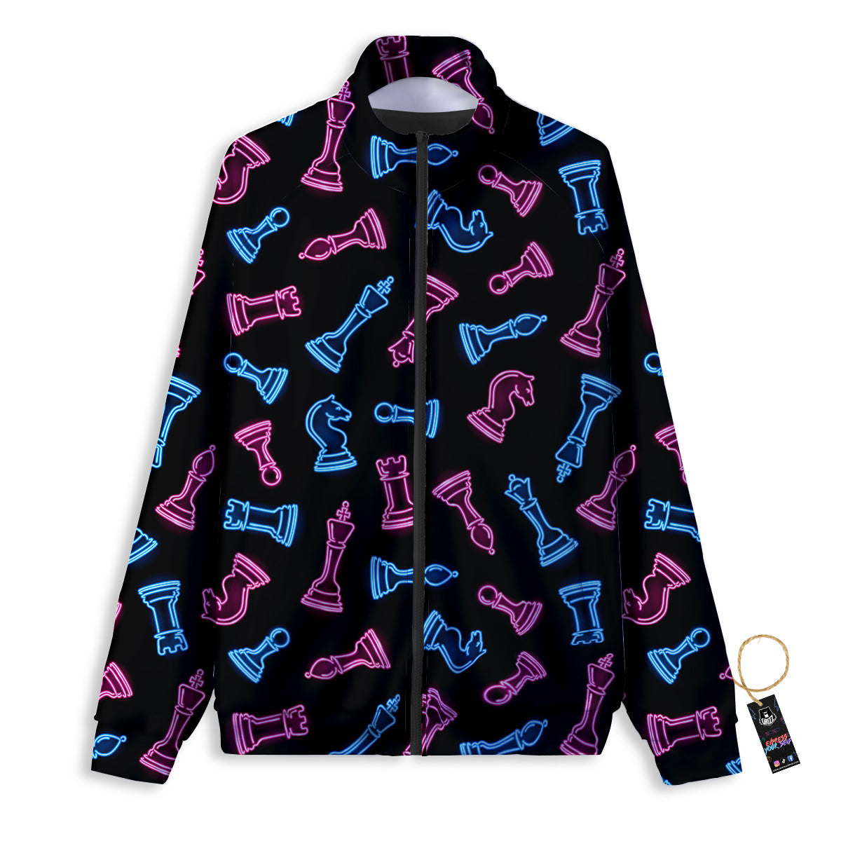 Neon Chess Pieces Print Pattern Track Jacket-grizzshop