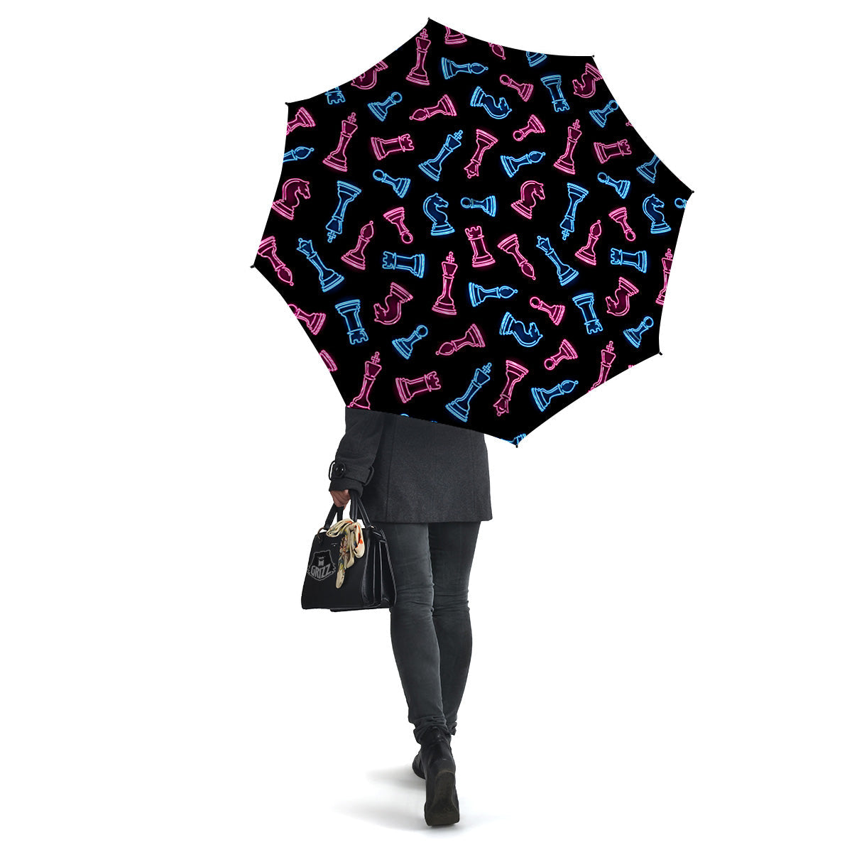 Neon Chess Pieces Print Pattern Umbrella-grizzshop