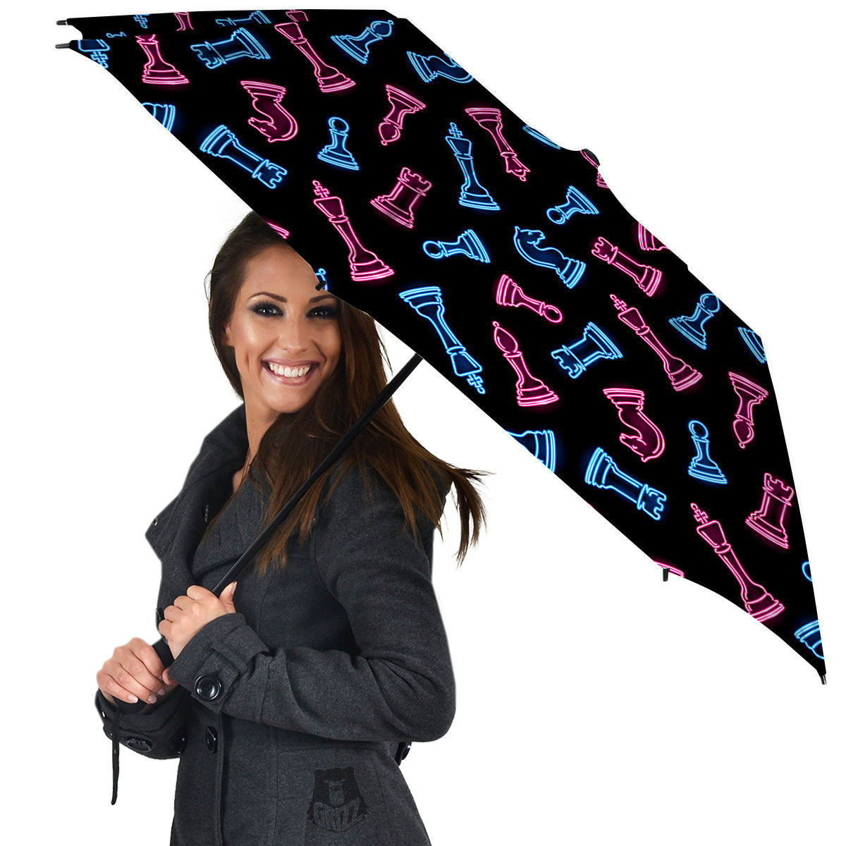 Neon Chess Pieces Print Pattern Umbrella-grizzshop