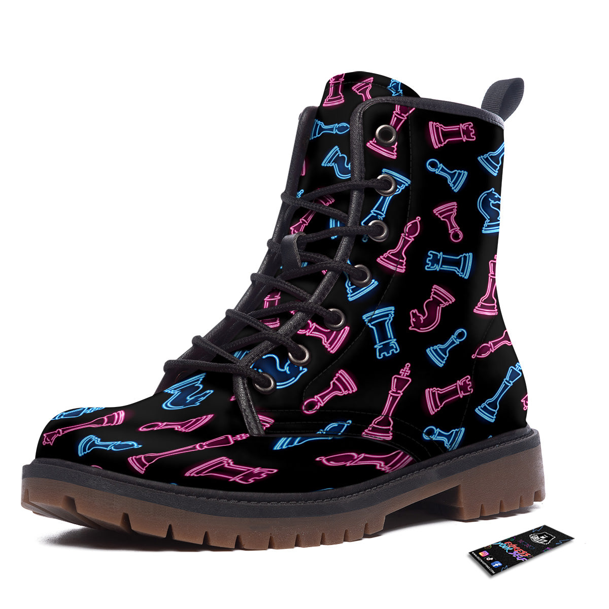 Neon Chess Pieces Print Pattern Work Boots-grizzshop