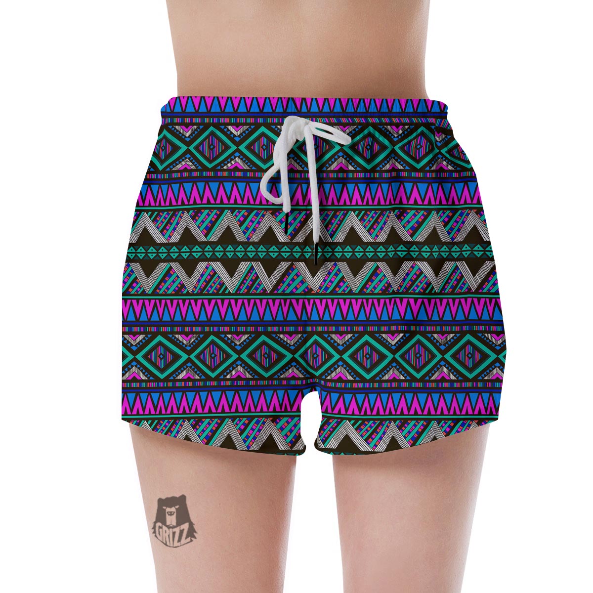 Neon Color Indian Aztec Trippy Women's Shorts-grizzshop