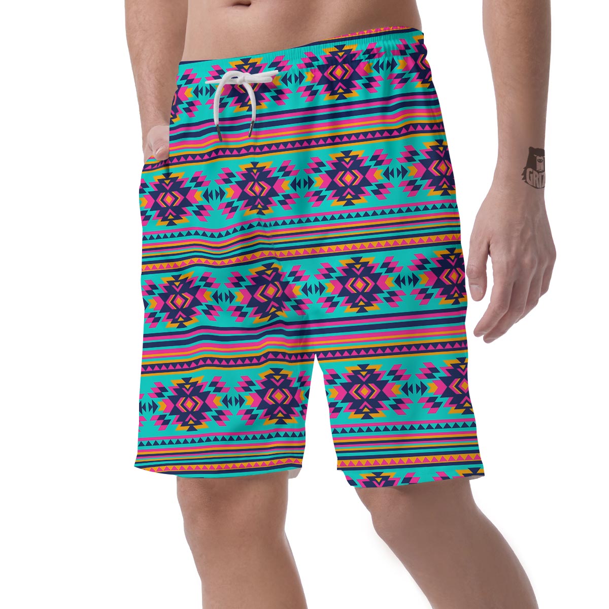 Neon Indian Aztec Abstract Art Print Men's Shorts-grizzshop