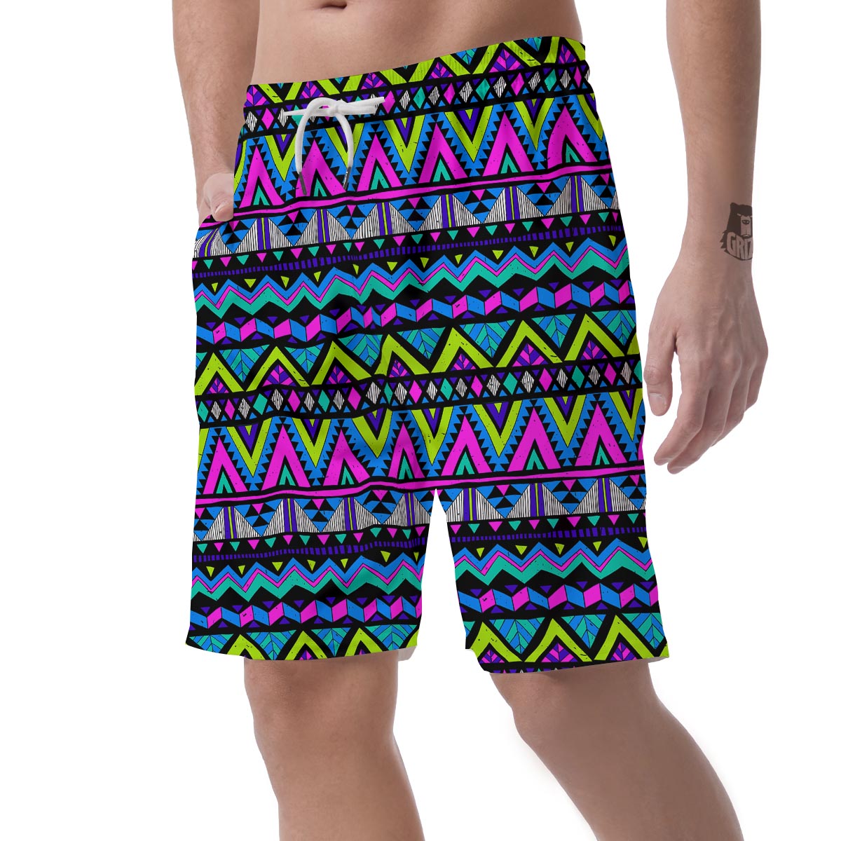 Neon Indian Aztec Doodle Men's Shorts-grizzshop