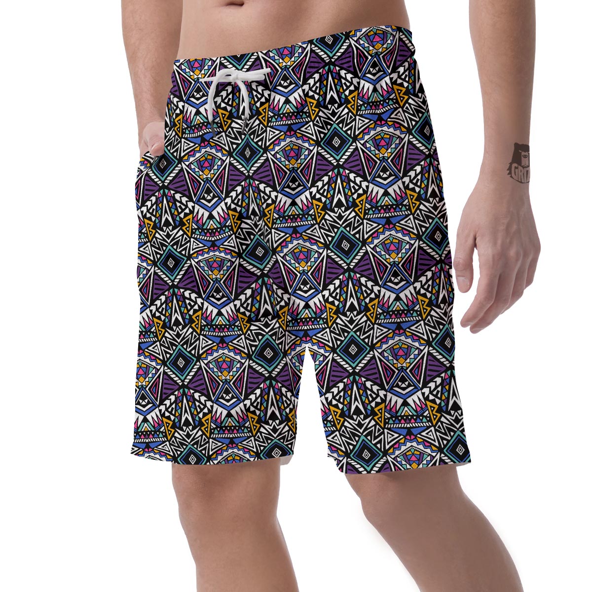 Neon Indian Aztec Triangles Abstract Geometric Art Men's Shorts-grizzshop