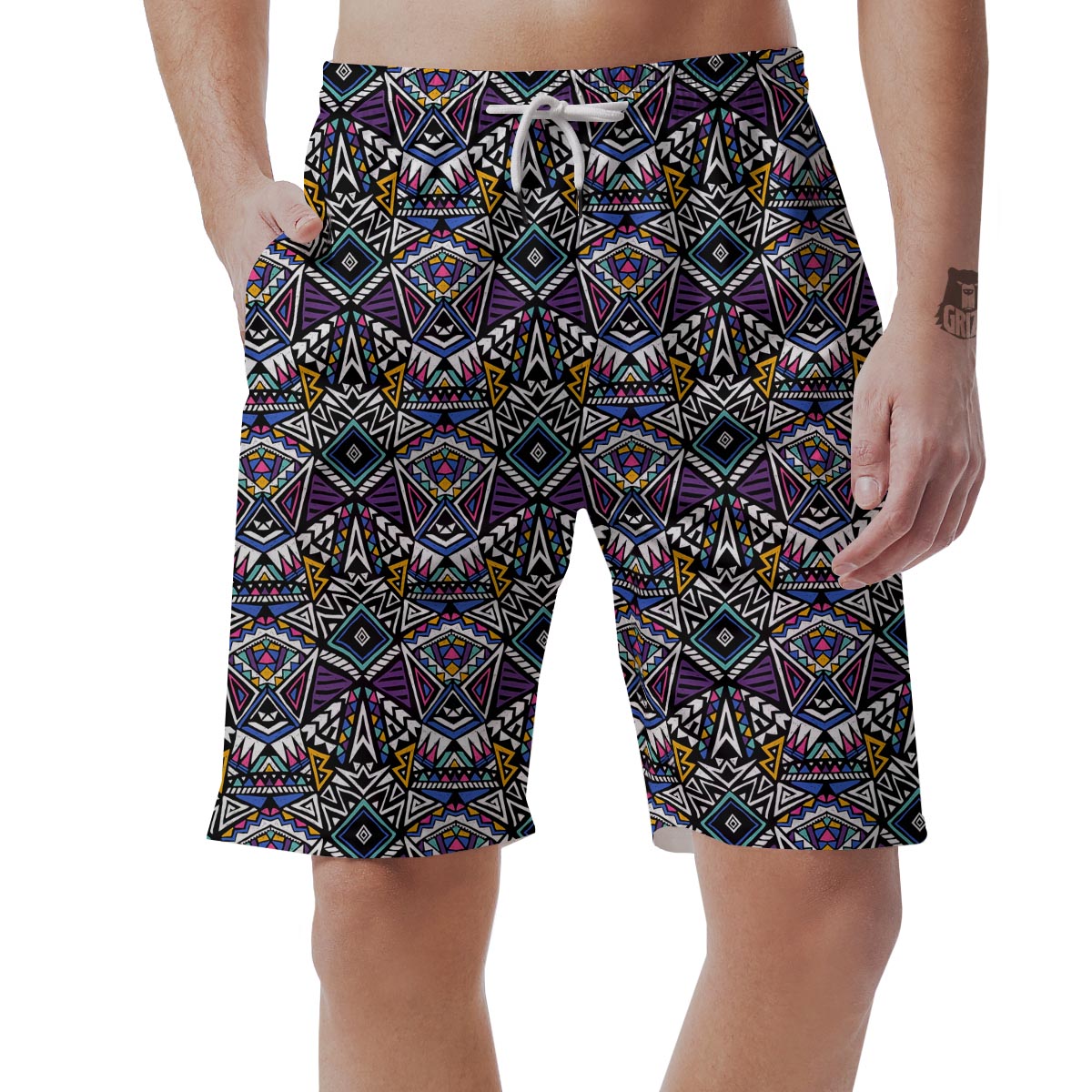 Neon Indian Aztec Triangles Abstract Geometric Art Men's Shorts-grizzshop