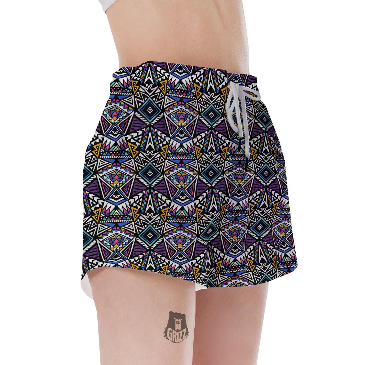Neon Indian Aztec Triangles Abstract Geometric Art Women's Shorts-grizzshop