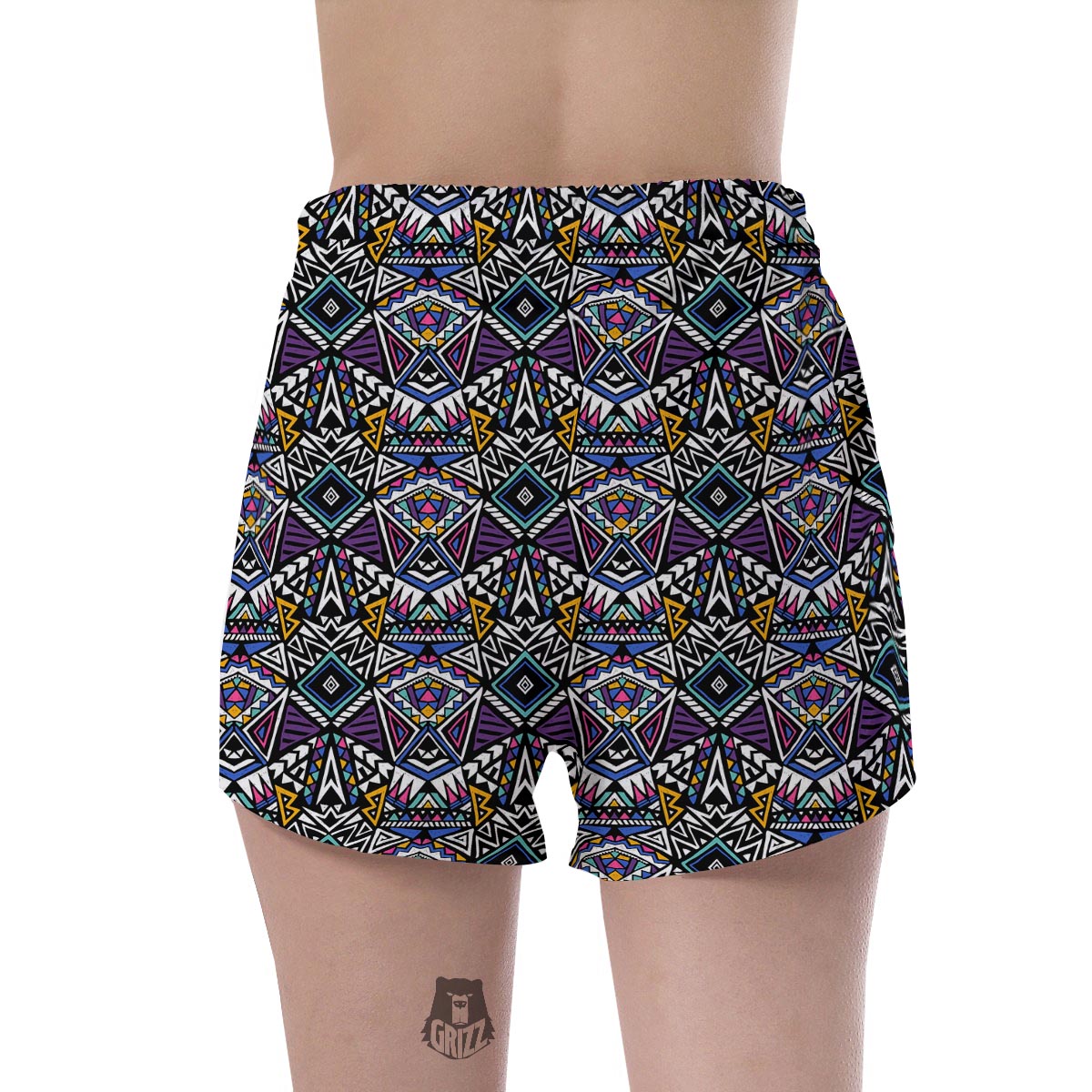 Neon Indian Aztec Triangles Abstract Geometric Art Women's Shorts-grizzshop