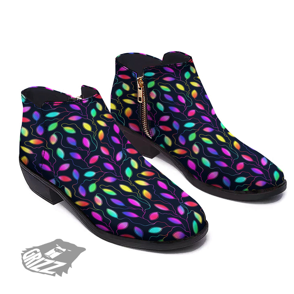 Neon Leaf Print Pattern Ankle Boots-grizzshop