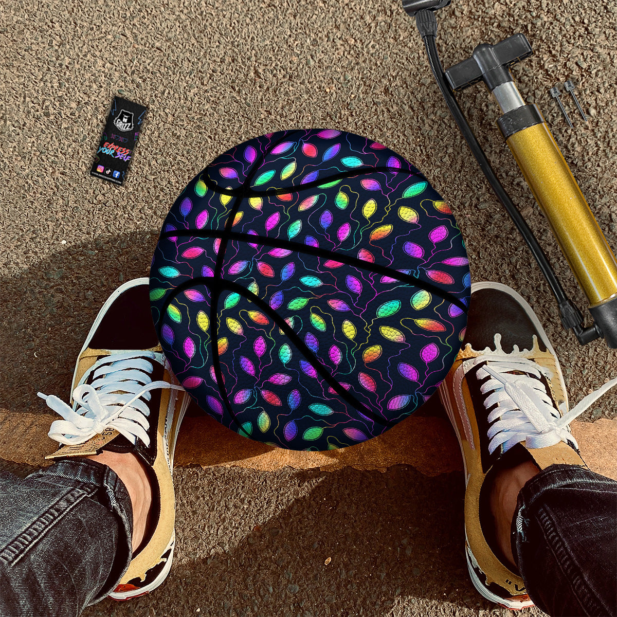 Neon Leaf Print Pattern Basketball-grizzshop