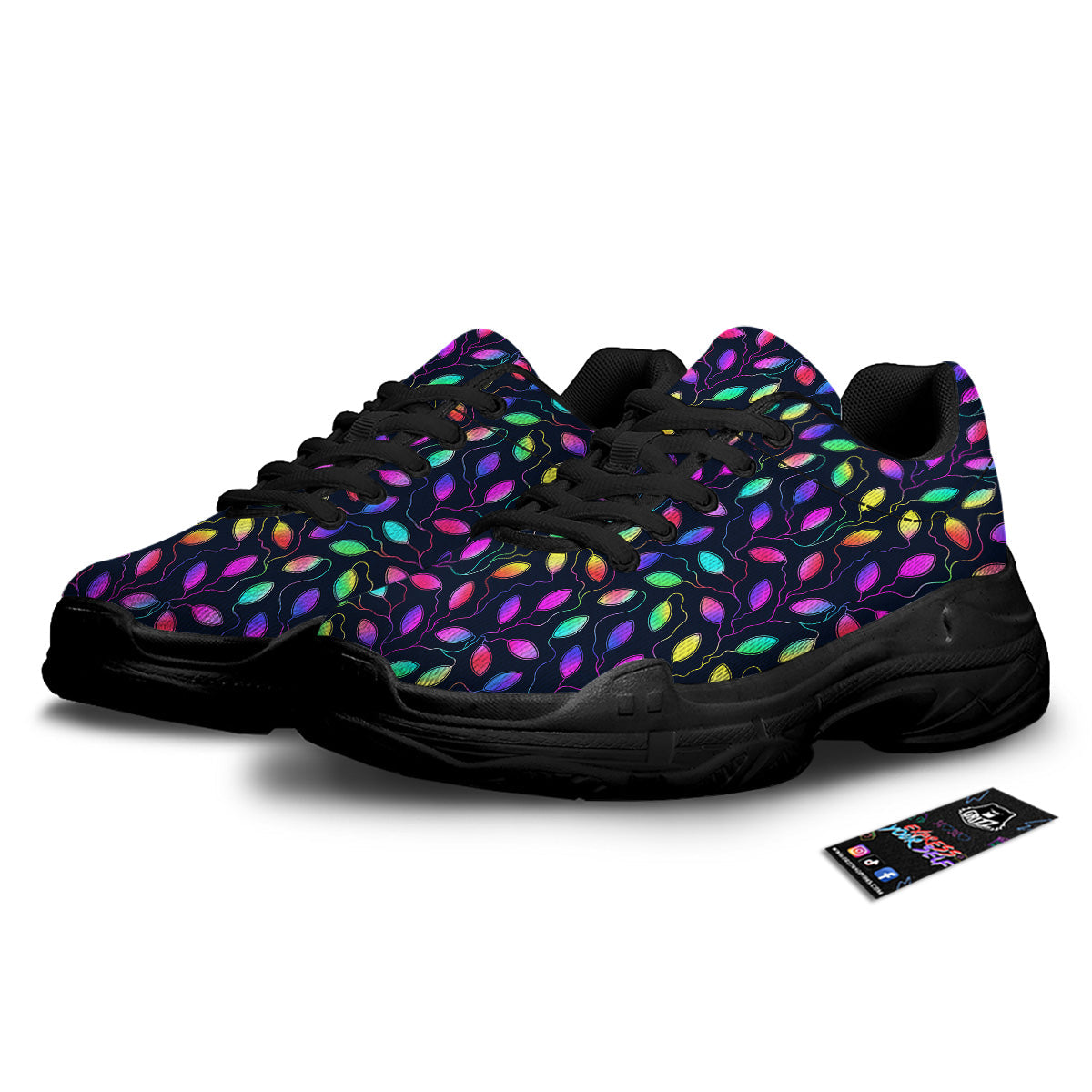 Neon Leaf Print Pattern Black Chunky Shoes-grizzshop