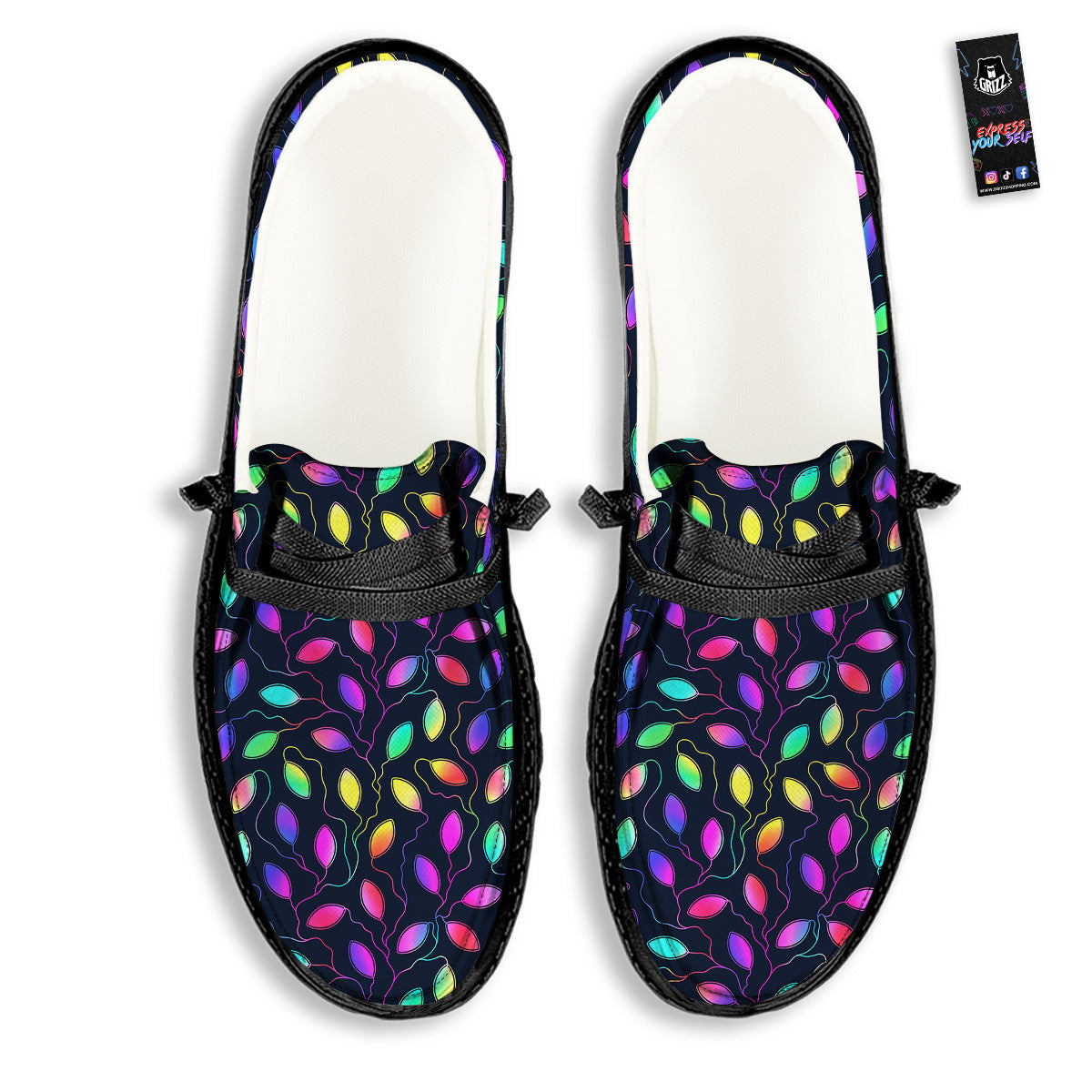 Neon Leaf Print Pattern Black Loafers-grizzshop
