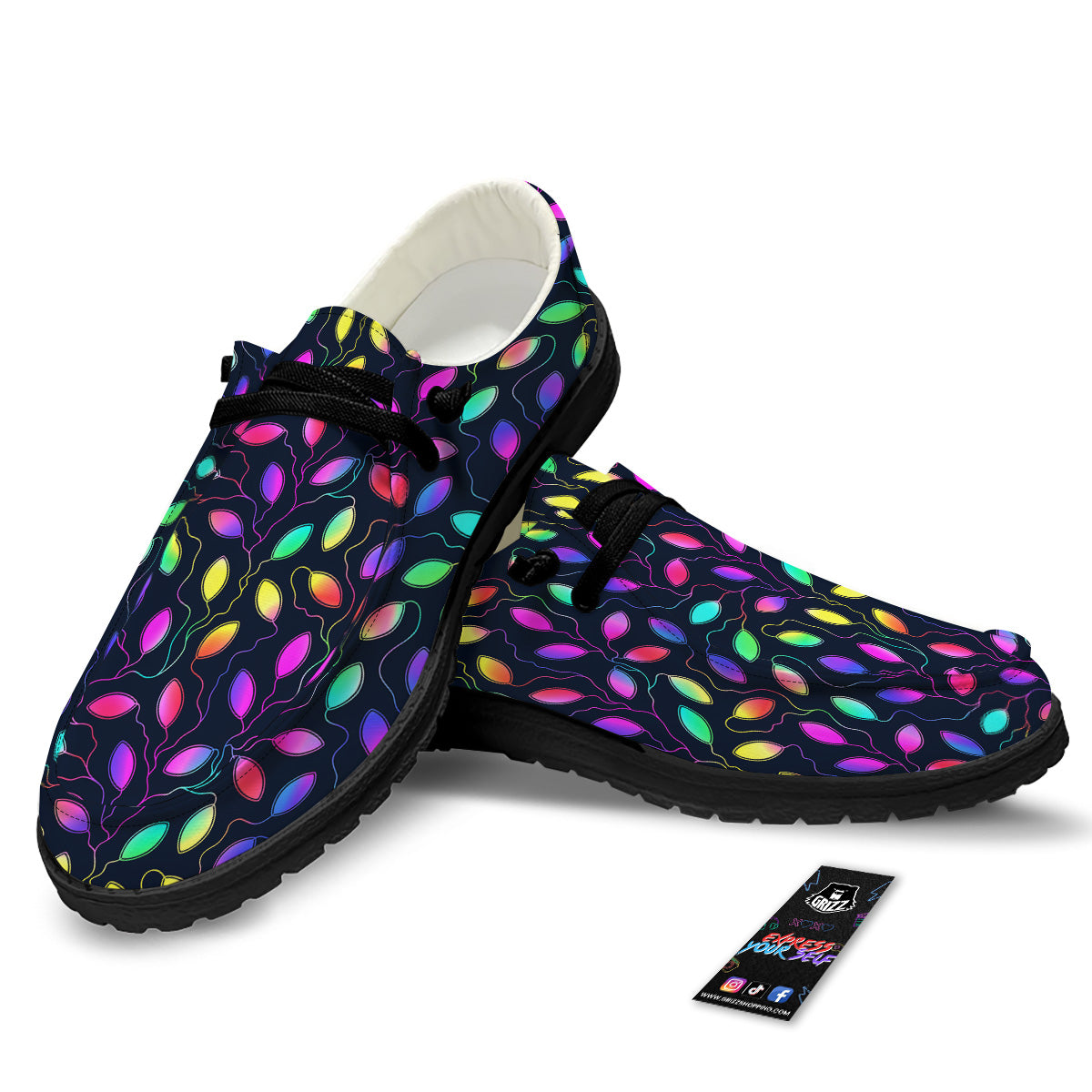 Neon Leaf Print Pattern Black Loafers-grizzshop