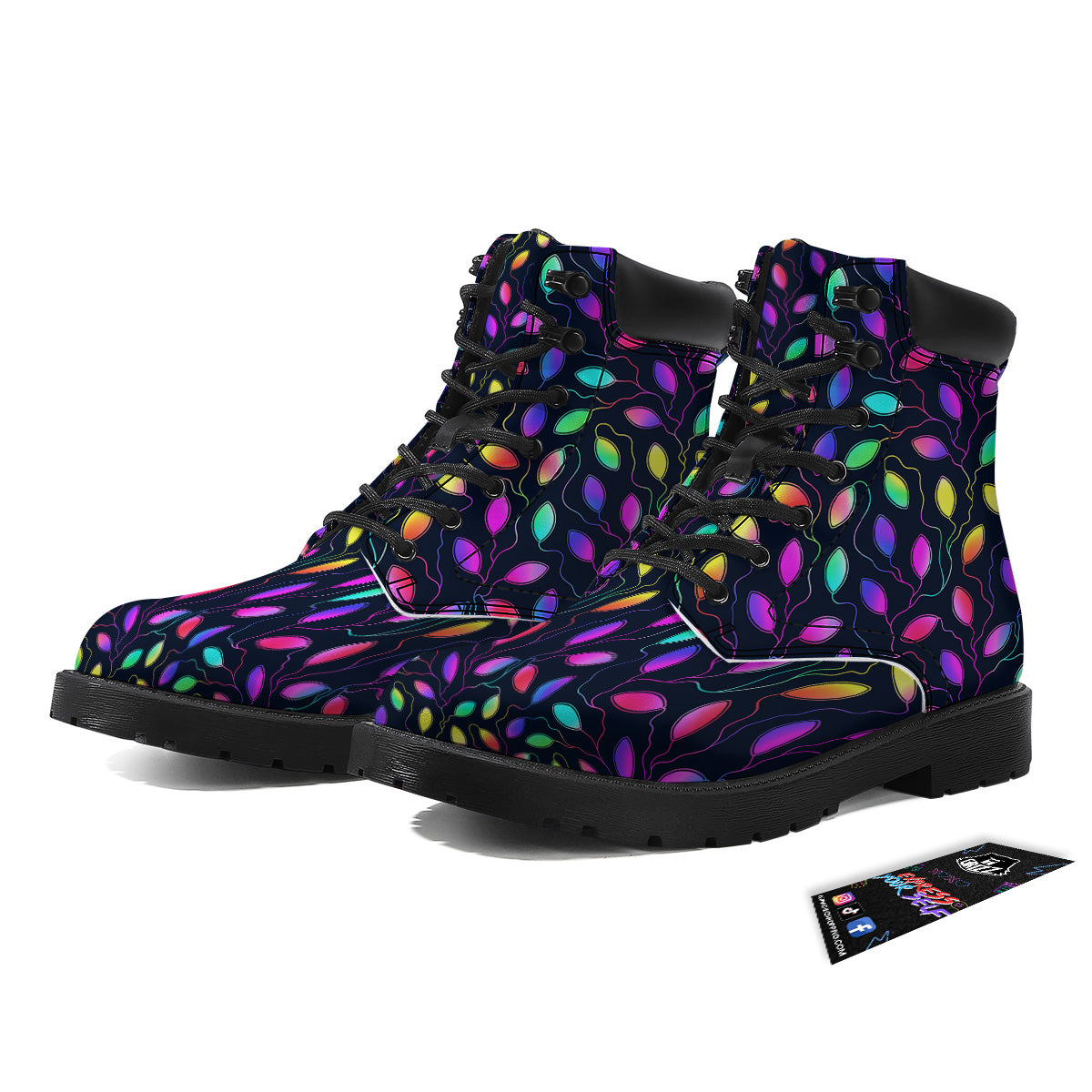 Neon Leaf Print Pattern Boots-grizzshop