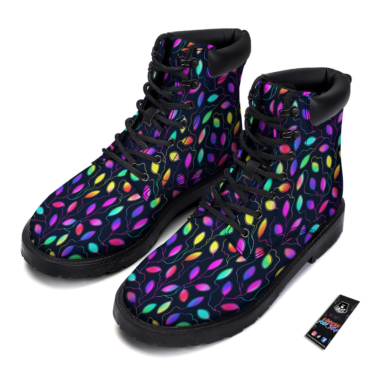 Neon Leaf Print Pattern Boots-grizzshop