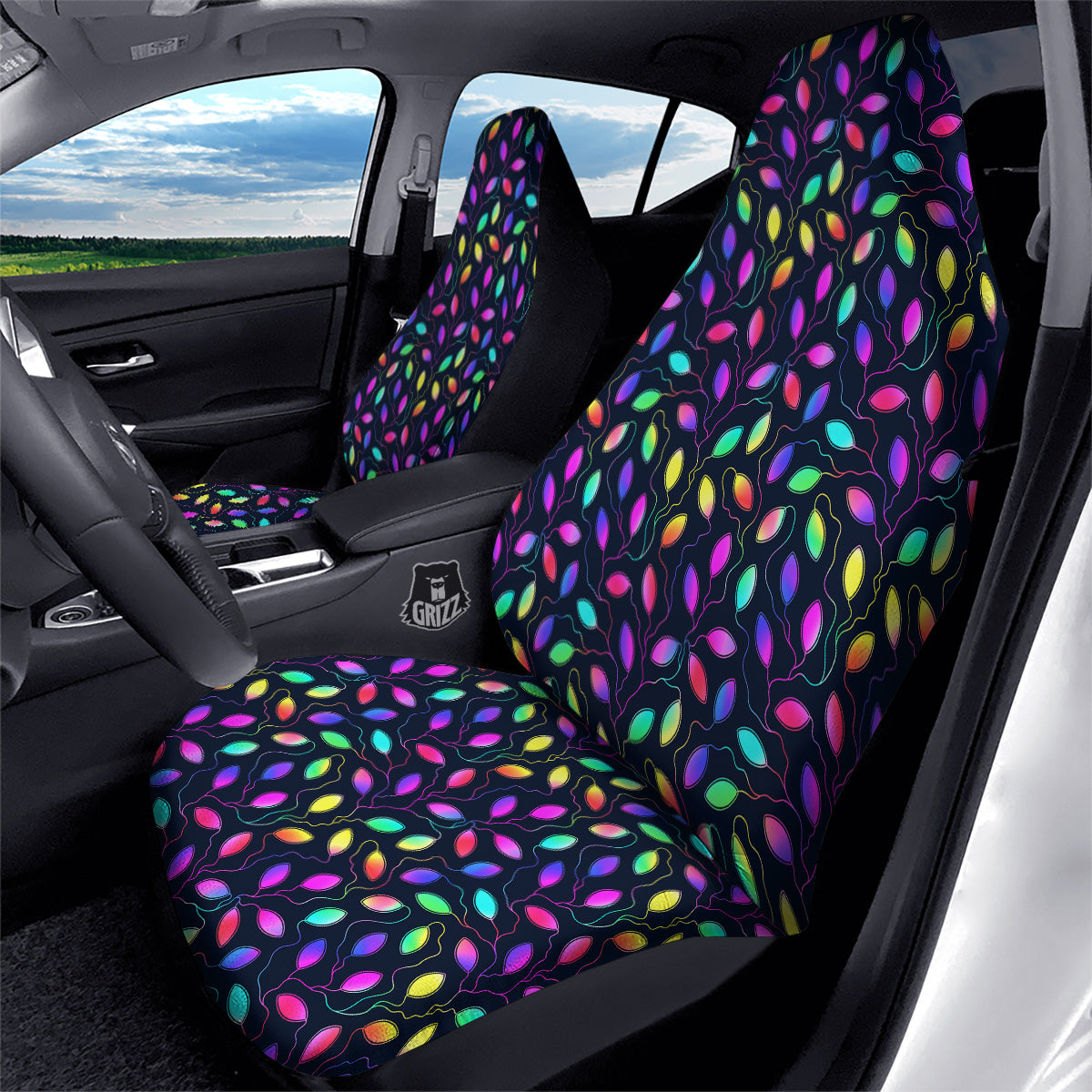 Neon Leaf Print Pattern Car Seat Covers-grizzshop