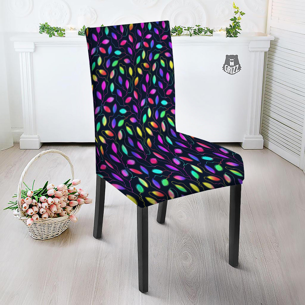 Neon Leaf Print Pattern Dining Chair Slipcover-grizzshop