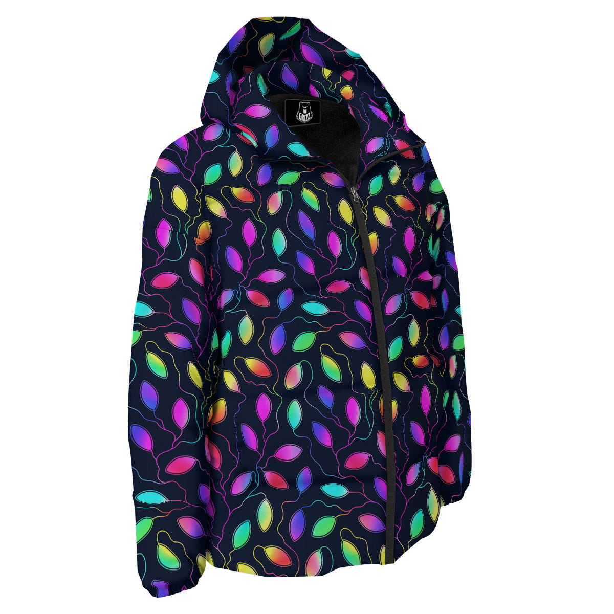 Neon Leaf Print Pattern Down Jacket-grizzshop