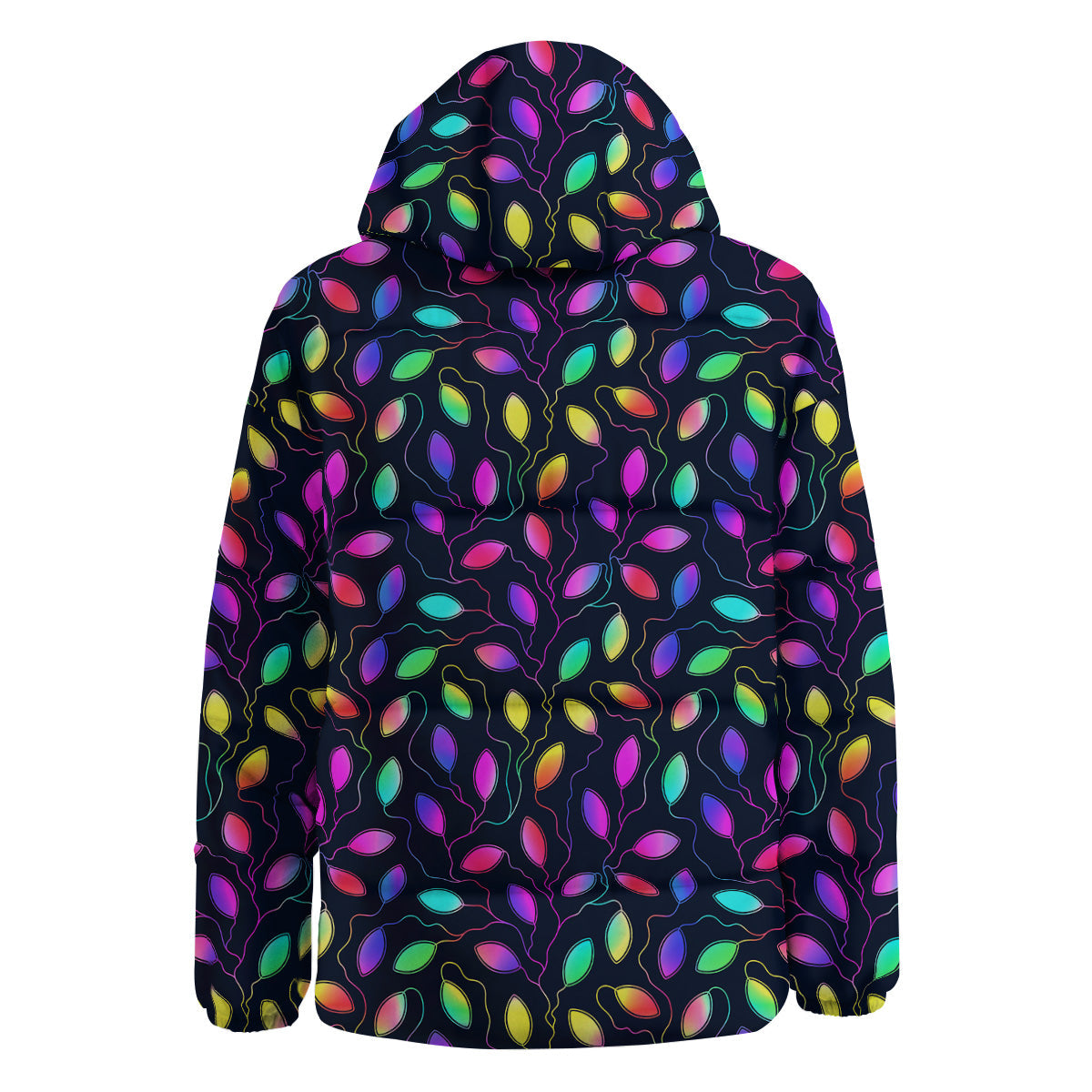 Neon Leaf Print Pattern Down Jacket-grizzshop