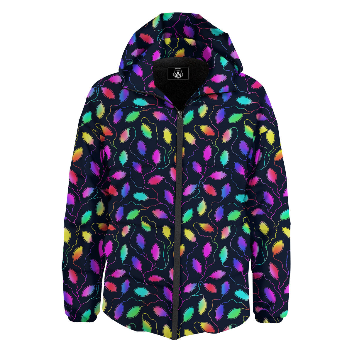 Neon Leaf Print Pattern Down Jacket-grizzshop