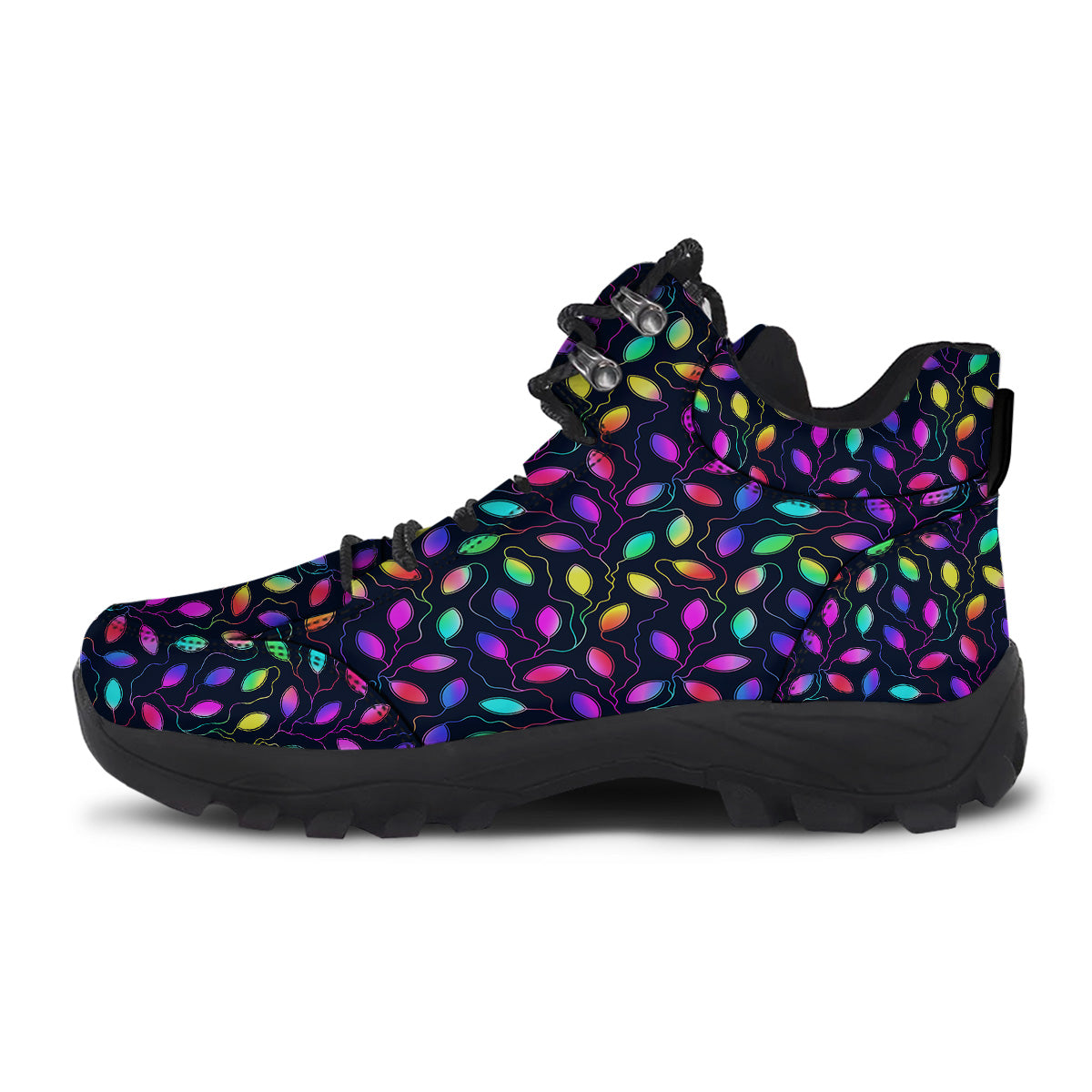 Neon Leaf Print Pattern Hiking Shoes-grizzshop