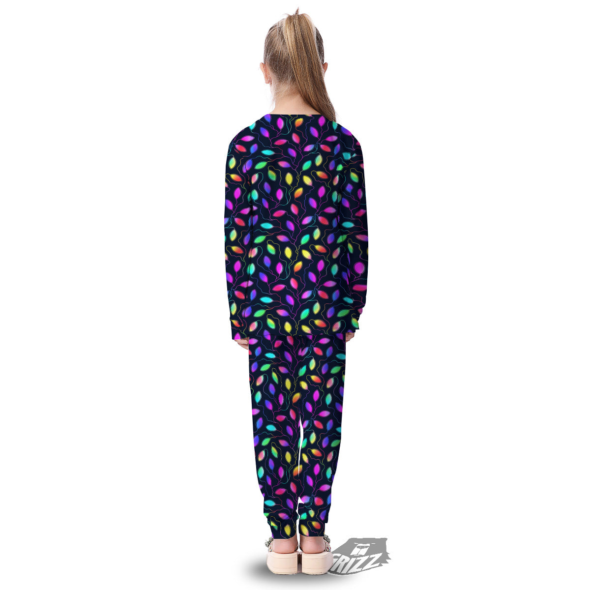 Neon Leaf Print Pattern Kid's Pajamas-grizzshop
