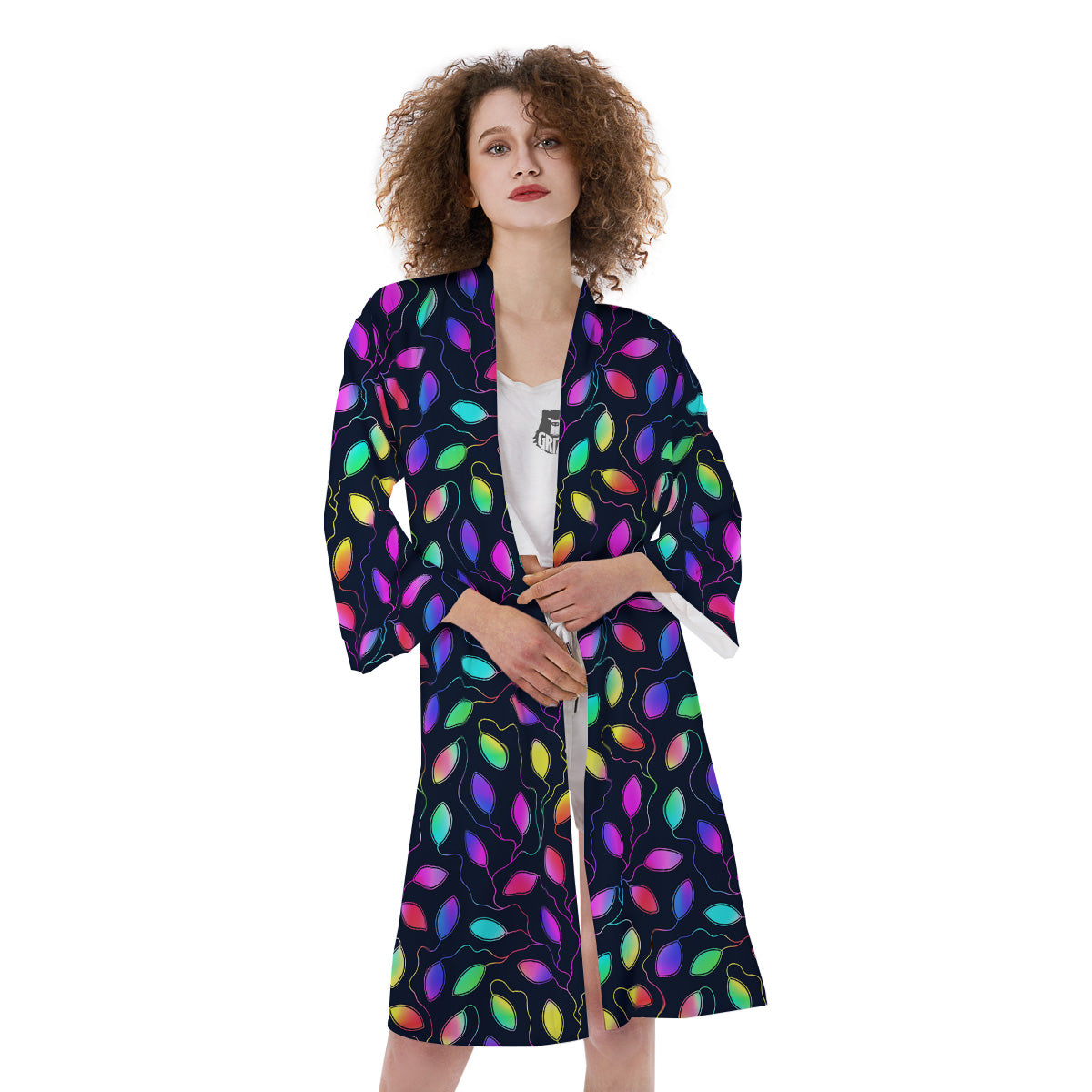 Neon Leaf Print Pattern Kimono-grizzshop