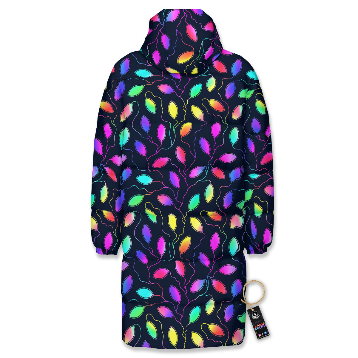 Neon Leaf Print Pattern Long Down Jacket-grizzshop