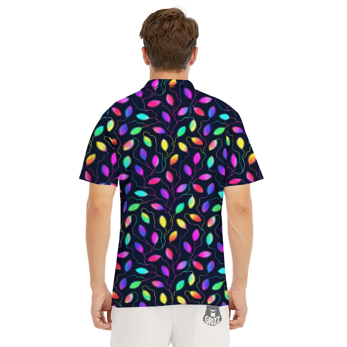 Neon Leaf Print Pattern Men's Golf Shirts-grizzshop