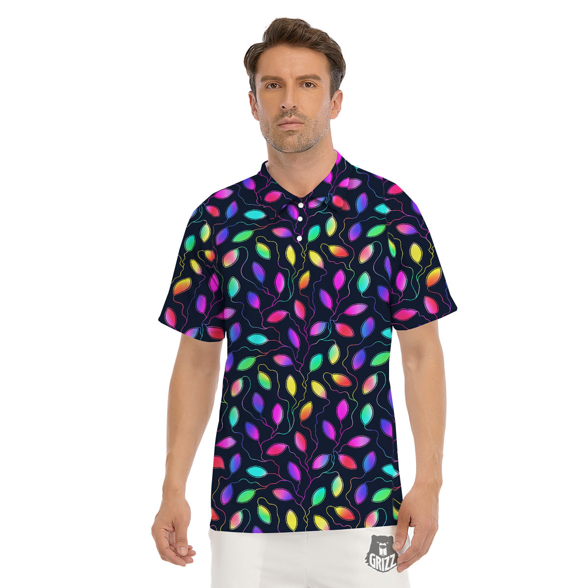 Neon Leaf Print Pattern Men's Golf Shirts-grizzshop