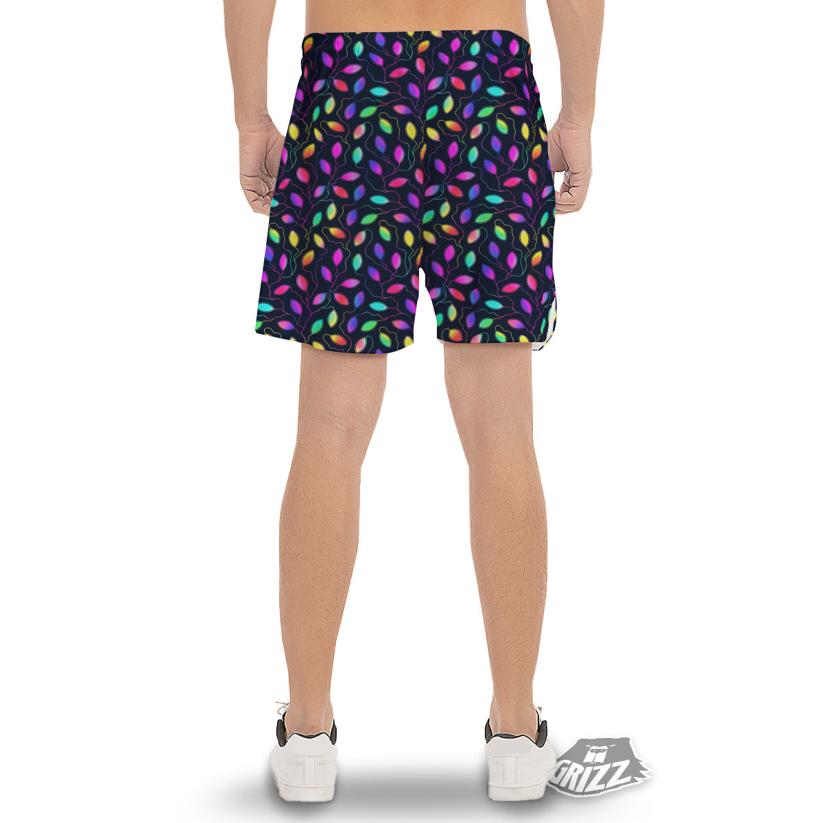 Neon Leaf Print Pattern Men's Gym Shorts-grizzshop