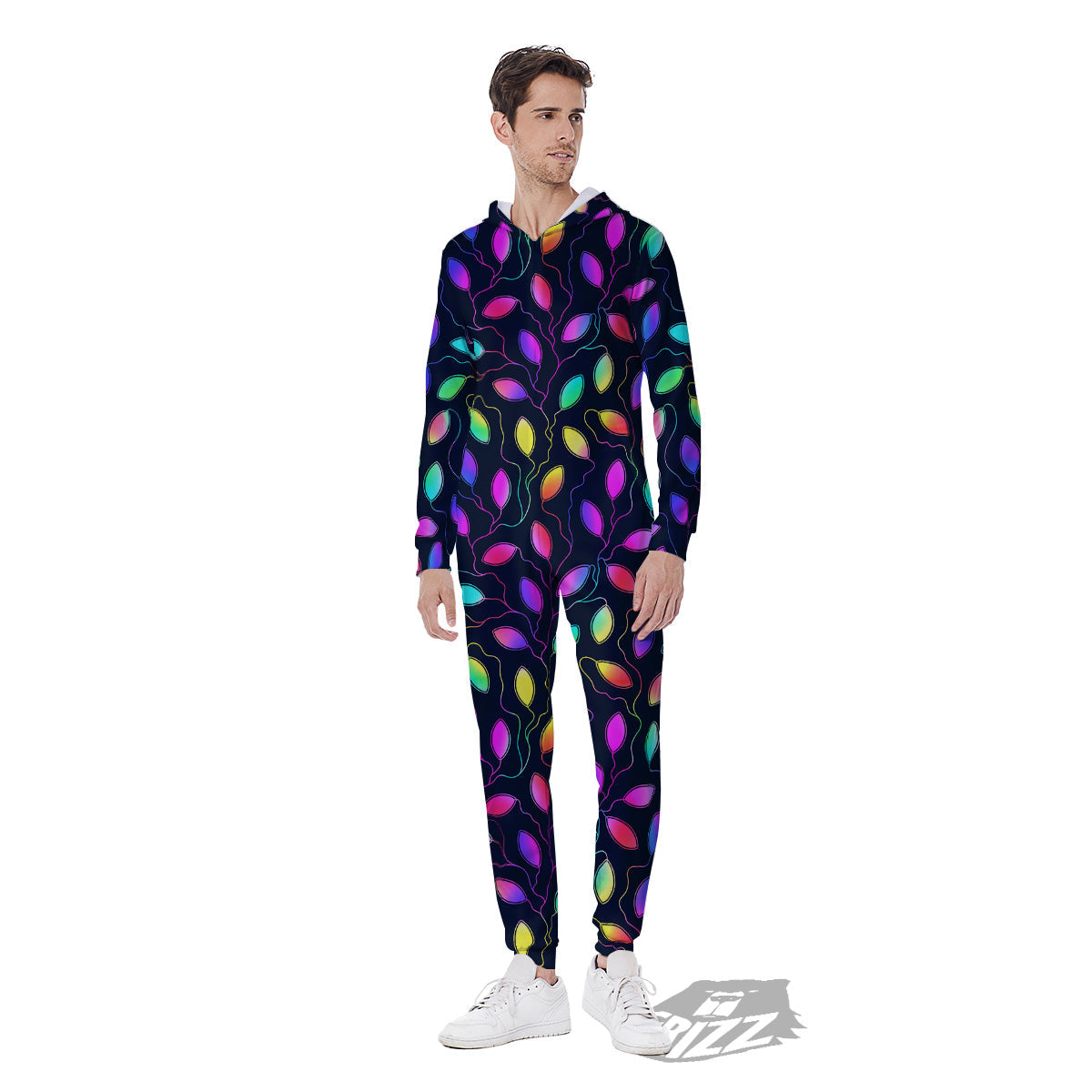 Neon Leaf Print Pattern Men's Jumpsuit-grizzshop
