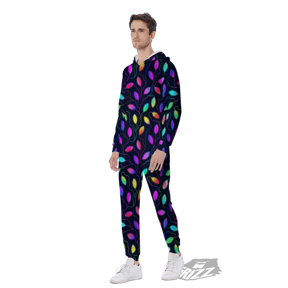Neon Leaf Print Pattern Men's Jumpsuit-grizzshop