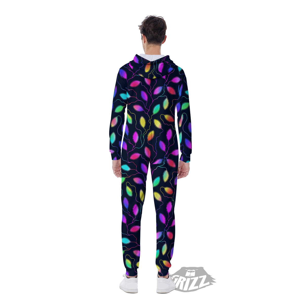 Neon Leaf Print Pattern Men's Jumpsuit-grizzshop