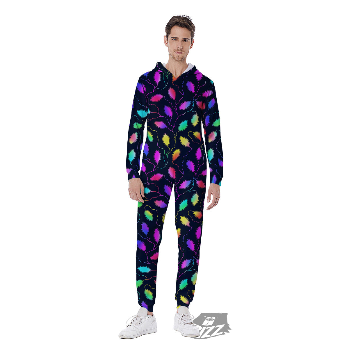 Neon Leaf Print Pattern Men's Jumpsuit-grizzshop