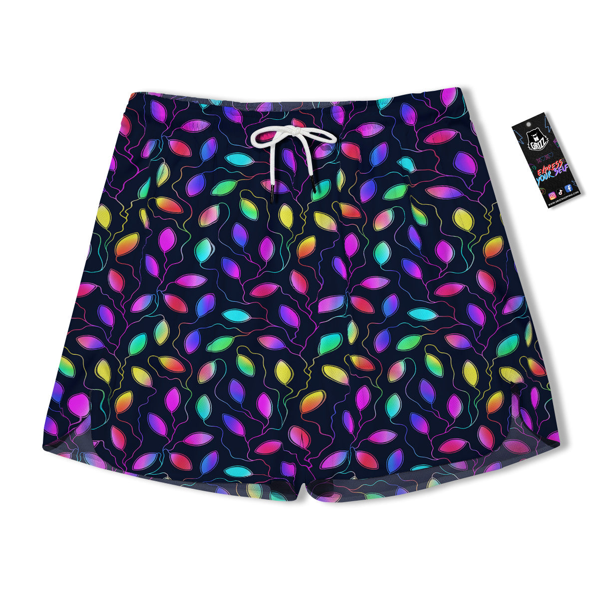Neon Leaf Print Pattern Men's Running Shorts-grizzshop