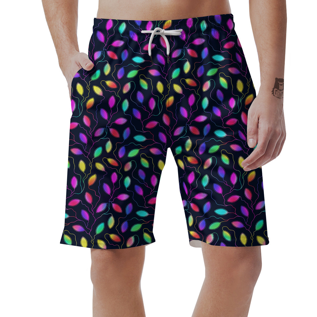 Neon Leaf Print Pattern Men's Shorts-grizzshop