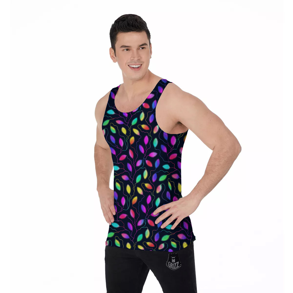 Neon Leaf Print Pattern Men's Tank Top-grizzshop