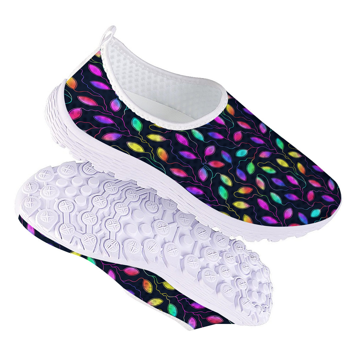 Neon Leaf Print Pattern Nurse Shoes-grizzshop