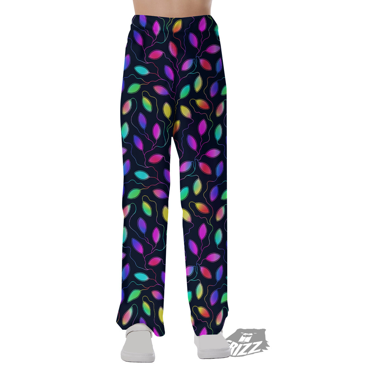 Neon Leaf Print Pattern Pajama Pants-grizzshop
