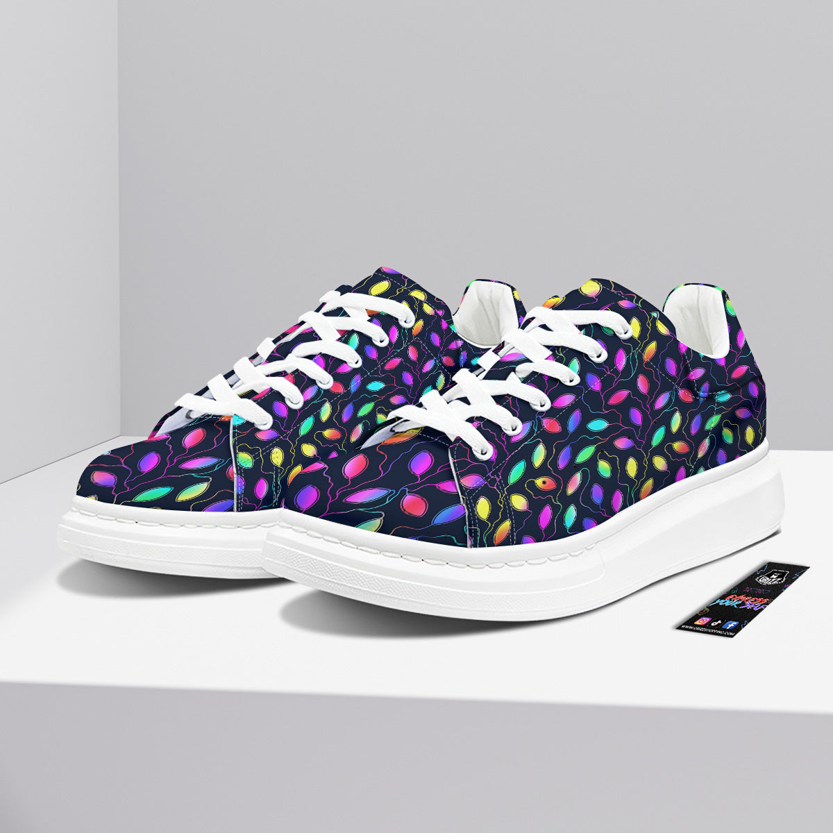 Neon Leaf Print Pattern Platform Shoes-grizzshop