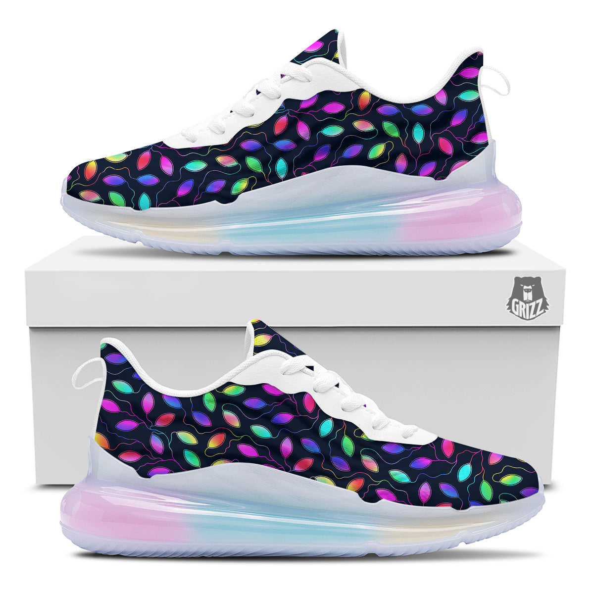 Neon Leaf Print Pattern Running Sneakers-grizzshop
