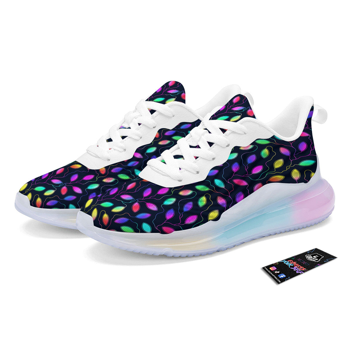 Neon Leaf Print Pattern Running Sneakers-grizzshop