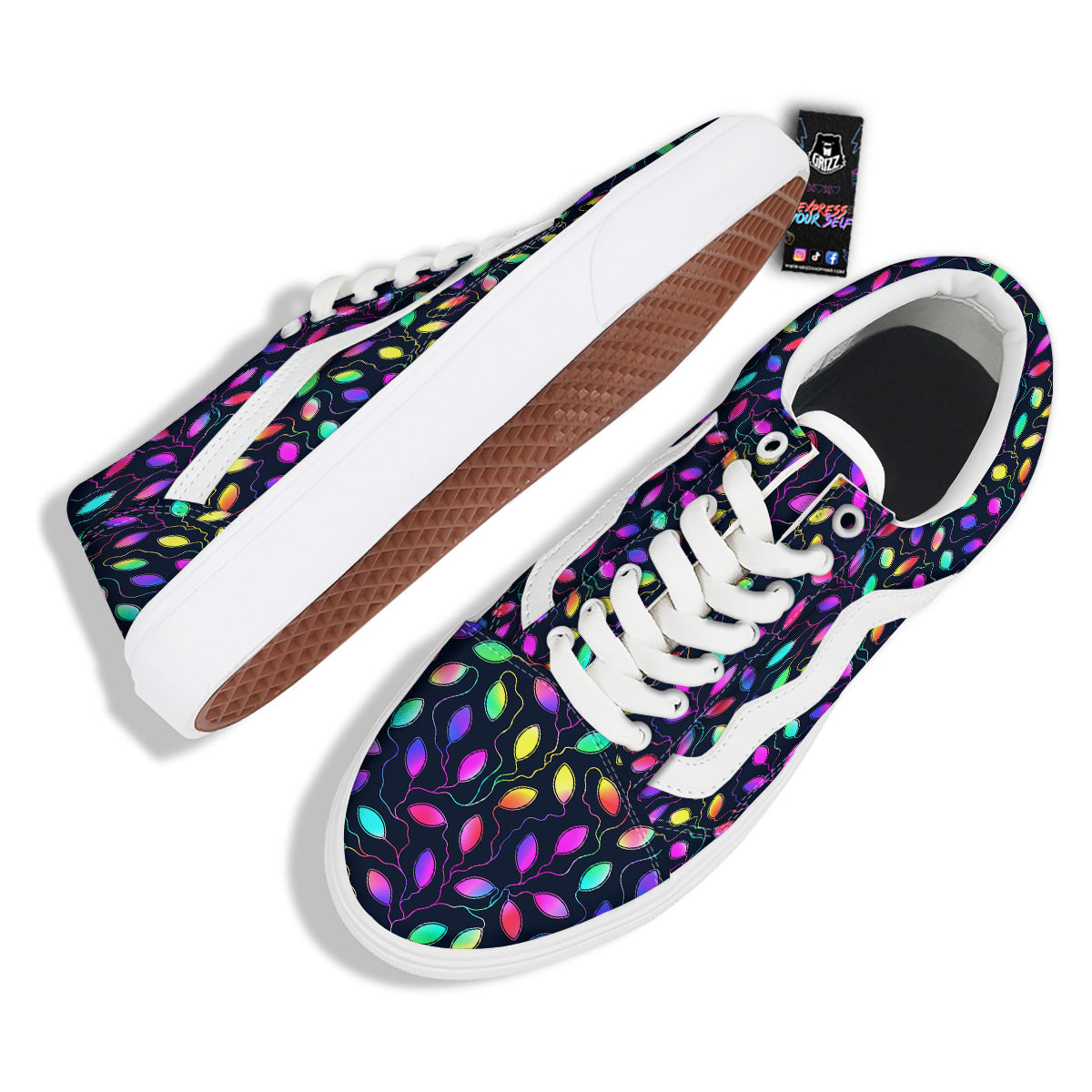 Neon Leaf Print Pattern Skate Shoes-grizzshop