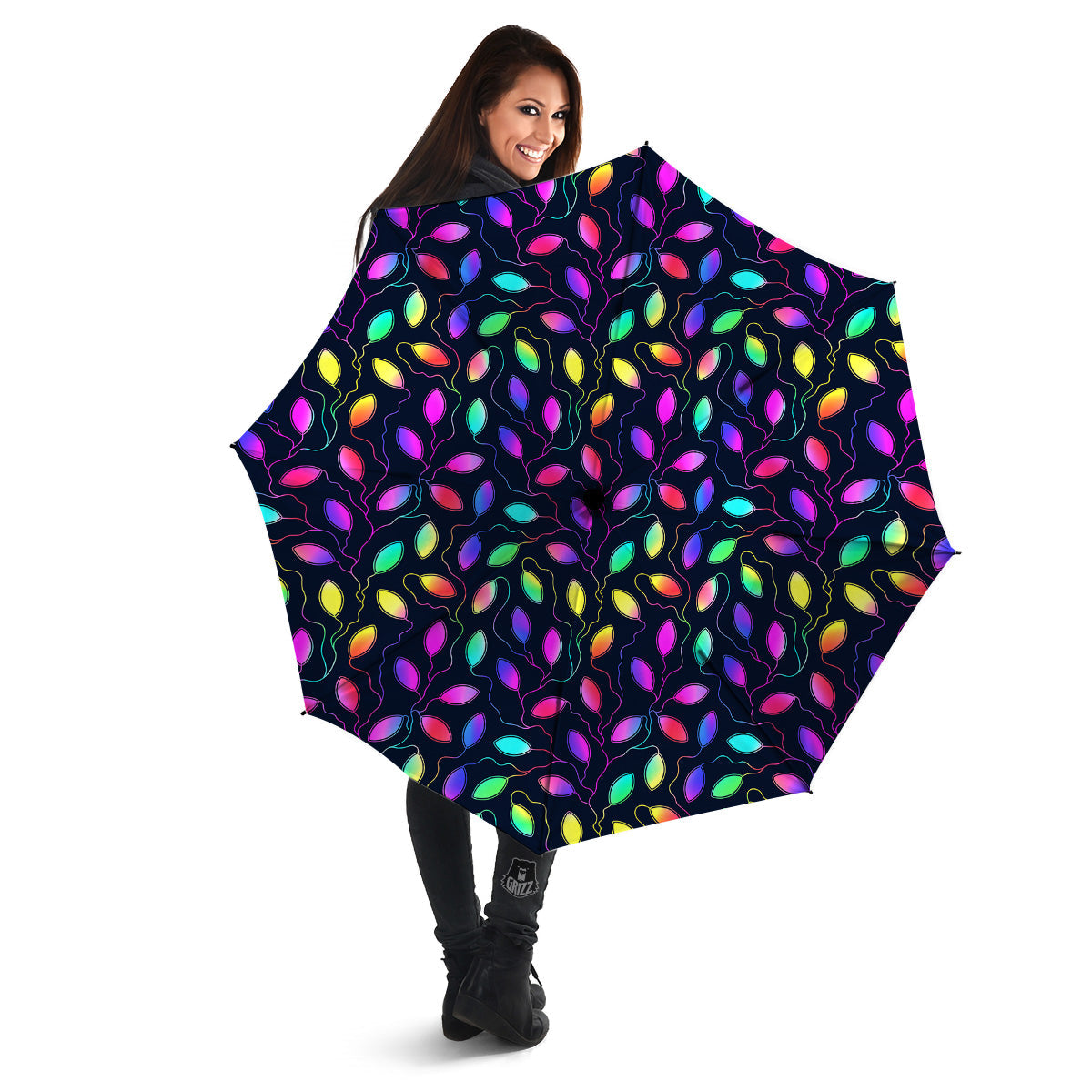 Neon Leaf Print Pattern Umbrella-grizzshop
