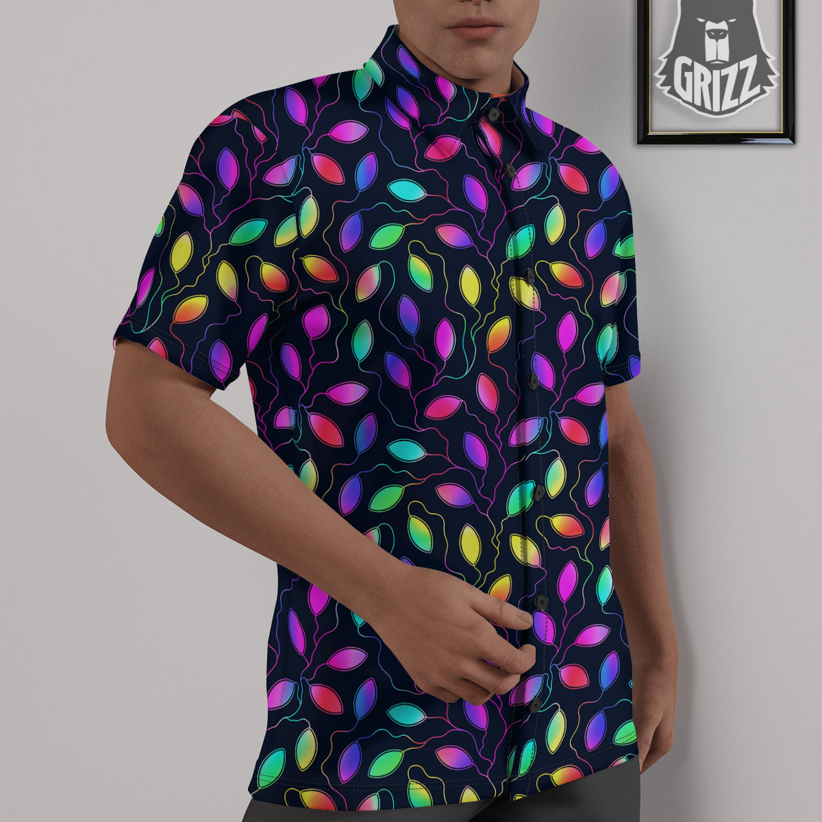 Neon Leaf Print Pattern Untucked Shirts-grizzshop